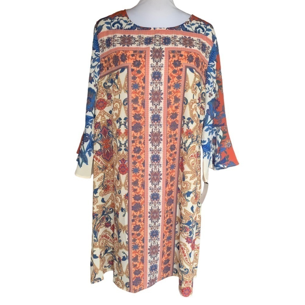 Umgee Floral Paisley Lightweight 3/4 Sleeve Bell Sleeve NWT Dress Sz M